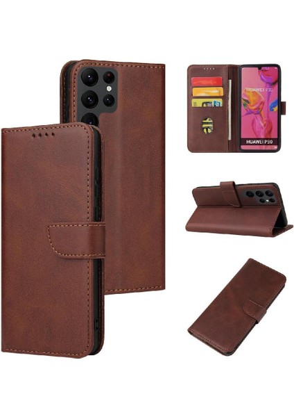 Samsung Galaxy S22 Ultra Deri Folio Flip Case Manyetik Karbon (Yurt Dışından)