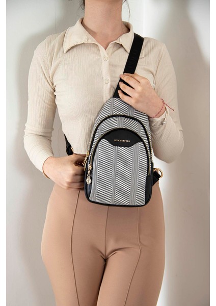 Silver & Polo Siyah Beyaz - Siyah SP959 Kadın Bel Çantası