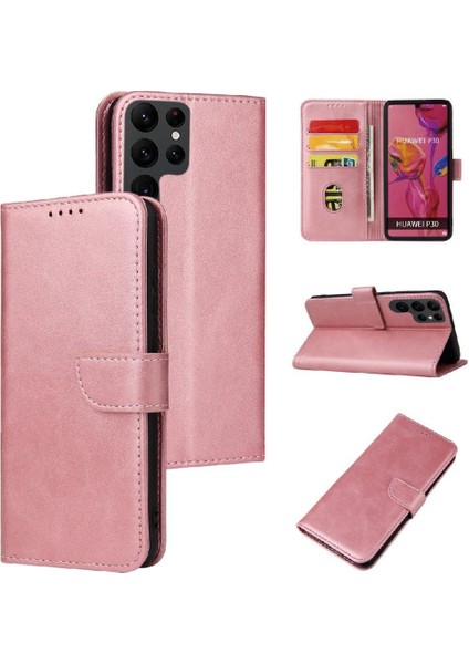 Samsung Galaxy S22 Ultra Deri Folio Flip Case Manyetik Karbon (Yurt Dışından)