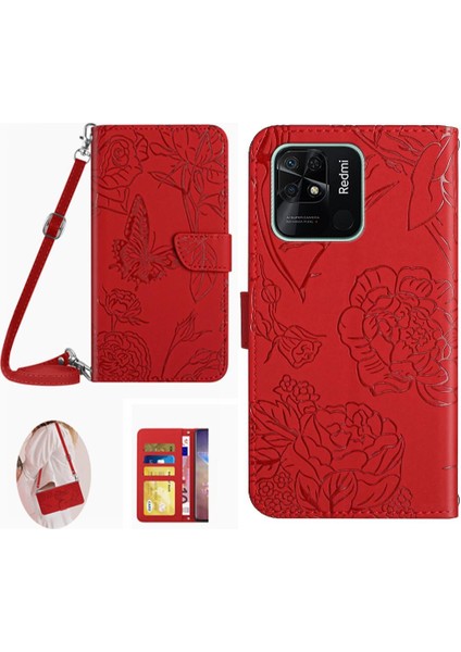 Kart Tutucu ve Uzun Kayış Deri ile Xiaomi Redmi 10C Telefon Kılıfı (Yurt Dışından)