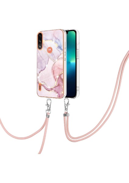 Motoroal Moto E7 Güç Crossbody Kordon Askısı Mermer Yumuşak Tampon Için Kılıf (Yurt Dışından)