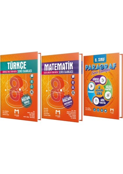Mozaik Yayınları 8. Sınıf Türkçe - Matematik - Paragraf Soru Bankası (3 Kitap)