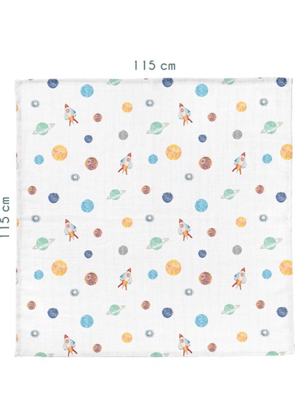 Space Planet Allover 100% Pamuk Yıkanmış Müslin Örtü (115X115 Cm) fiyatları