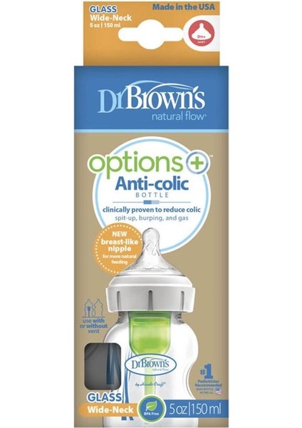 Dr. Brown's Options Geniş Ağız Cam Biberon 150 ml