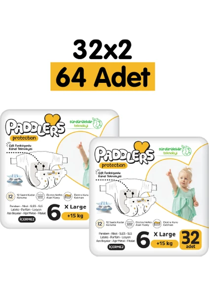 Protection Bebek Bezi 6 Numara X-Large 64 Adet (15+Kg) 2'li Jumbo Set