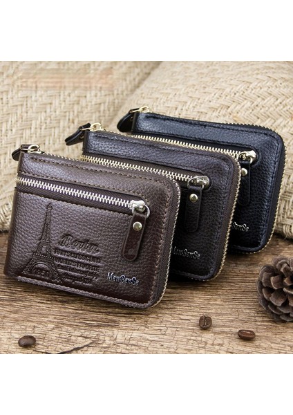 Yeni Retro Erkek Cüzdan Rahat Moda Fermuar Iki Kat Pu Deri Bozuk Para Cüzdanı Kısa Erkek Cüzdan Kart Sahibi Kart Çantası Billfold (Yurt Dışından)