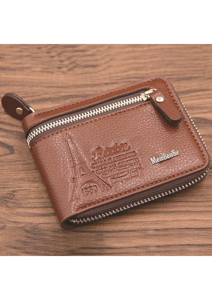 Yeni Retro Erkek Cüzdan Rahat Moda Fermuar Iki Kat Pu Deri Bozuk Para Cüzdanı Kısa Erkek Cüzdan Kart Sahibi Kart Çantası Billfold (Yurt Dışından)