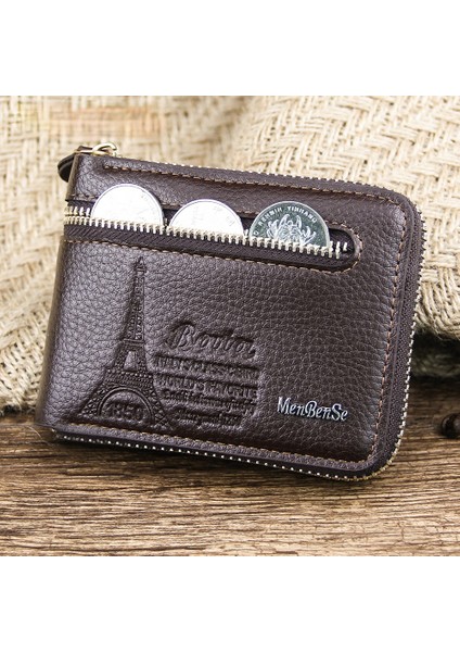 Yeni Retro Erkek Cüzdan Rahat Moda Fermuar Iki Kat Pu Deri Bozuk Para Cüzdanı Kısa Erkek Cüzdan Kart Sahibi Kart Çantası Billfold (Yurt Dışından)