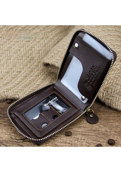 Yeni Retro Erkek Cüzdan Rahat Moda Fermuar Iki Kat Pu Deri Bozuk Para Cüzdanı Kısa Erkek Cüzdan Kart Sahibi Kart Çantası Billfold (Yurt Dışından)