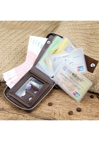 Yeni Retro Erkek Cüzdan Rahat Moda Fermuar Iki Kat Pu Deri Bozuk Para Cüzdanı Kısa Erkek Cüzdan Kart Sahibi Kart Çantası Billfold (Yurt Dışından)