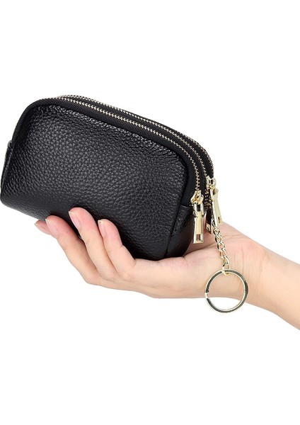 Kadın Üçlü Zip Anahtarlık Bozuk Para Cüzdanı Deri Kartlıklı Cüzdan Mini Kese-Siyah (Yurt Dışından) indirimleri