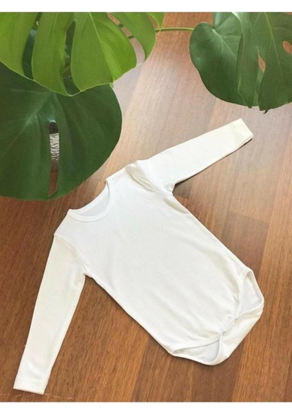 Unisex Bebek Uzun Kol Çıtçıtlı Zıbın Beyaz %100 Pamuk
