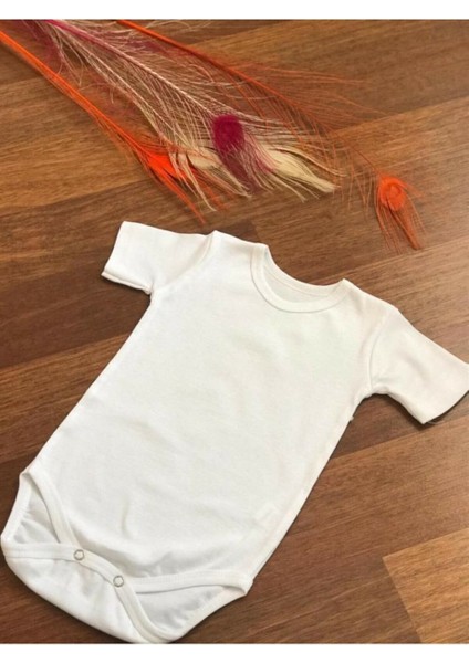 Unisex Bebek Kısa Kol Çıtçıtlı Zıbın Beyaz %100 Pamuk