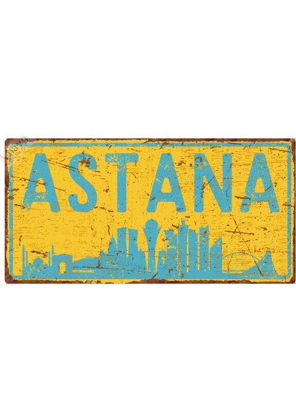 Hayg Equipment Astana Silüetli Dekoratif Alüminyum Tabela - Retro Metal Duvar Dekoru - Astana Manzaralı Levha -15 cm   x 30 cm