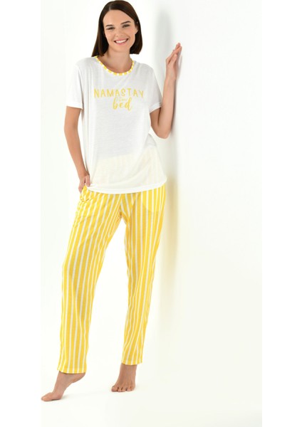 Çizgili Viskon Kumaş Kadın Pijama Takımı