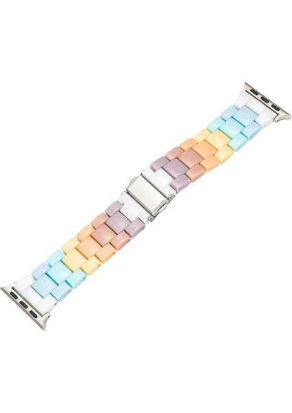 Apple Watch Uyumlu Rainbow Color Resin Strap Gökkuşağı Renkli Seramik Kordon (Pastel Renkler)