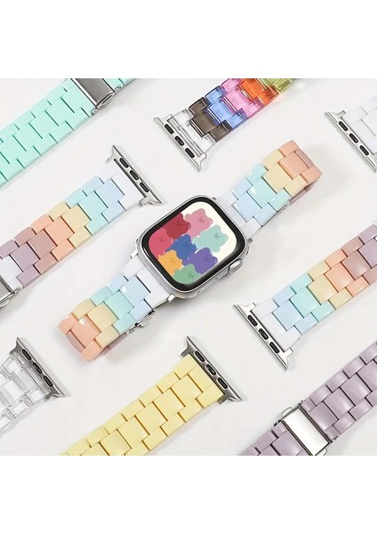 Apple Watch Uyumlu Rainbow Color Resin Strap Gökkuşağı Renkli Seramik Kordon (Pastel Renkler)