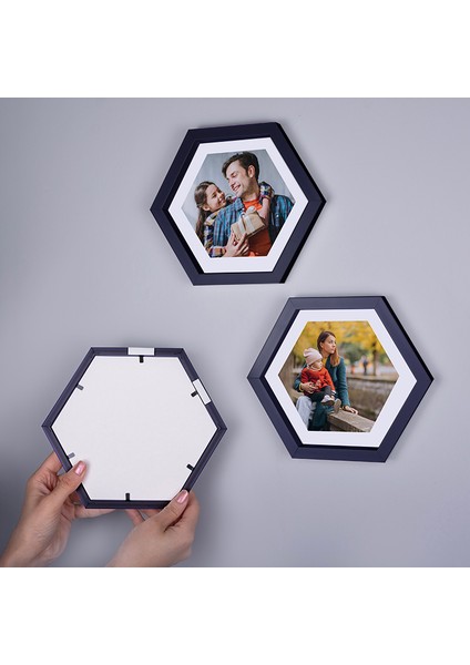 Yapışkanlı Sök Tak Orta Siyah Altıgen Fotoğraf Çerçevesi - 3'lü Paket fiyatları