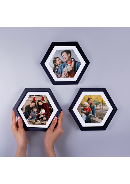 Yapışkanlı Sök Tak Orta Siyah Altıgen Fotoğraf Çerçevesi - 3'lü Paket fırsatları