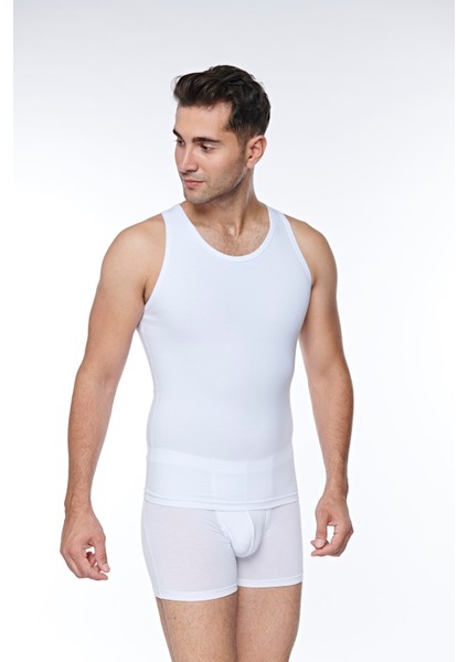 Erkek Pamuklu Slim Fit Sıkılaştırıcı Korse Beyaz Likralı Atlet -1011
