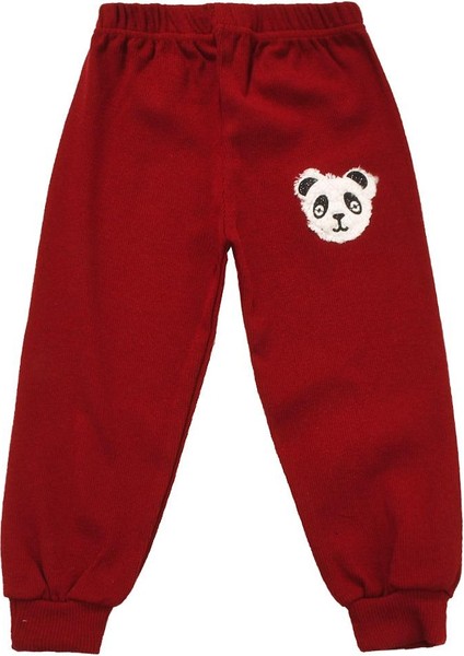 Panda Nakışlı Unisex Bebek Alt Bordo