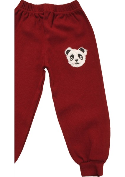 Panda Nakışlı Unisex Bebek Alt Bordo