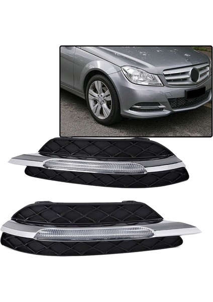 Çift LED Drl Gündüz Koşu Farları Sis Lambası Mercedes Benz C-Serisi W204 C250 C300 11-13 (Yurt Dışından)