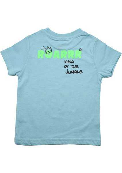 Sevimli Dinozor Baskılı Erkek Bebek Tshirt Mavi
