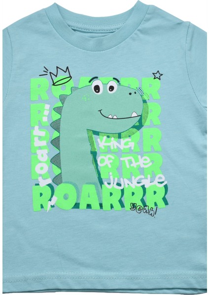 Sevimli Dinozor Baskılı Erkek Bebek Tshirt Mavi