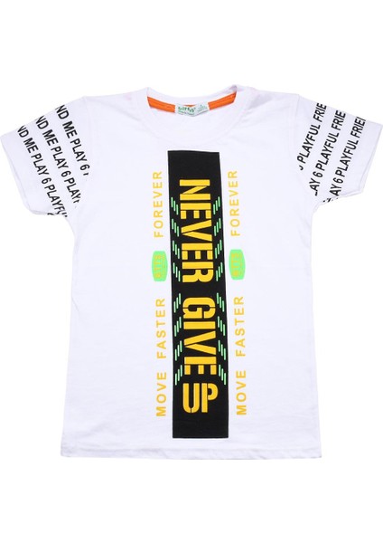 Never Gıve Up Baskılı Erkek Bebek Tshirt Beyaz