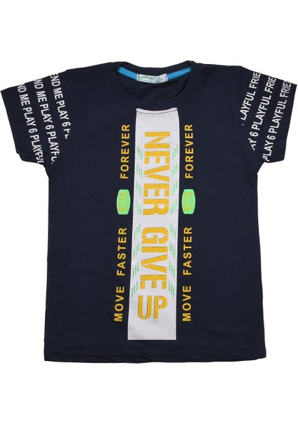 Never Gıve Up Baskılı Erkek Bebek Tshirt Lacivert