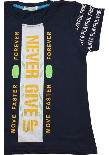 Never Gıve Up Baskılı Erkek Bebek Tshirt Lacivert