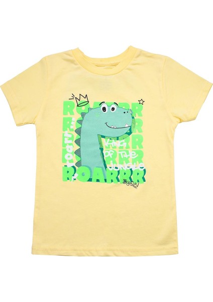 Sevimli Dinozor Baskılı Erkek Bebek Tshirt Sarı