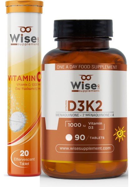 Vitamin D3 K2 90 Tablet, Vitamin C + Çinko Efervesan 20 Tablet