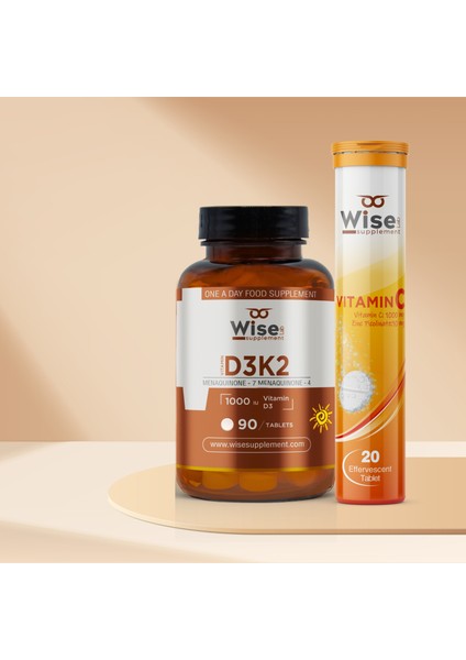 Vitamin D3 K2 90 Tablet, Vitamin C + Çinko Efervesan 20 Tablet