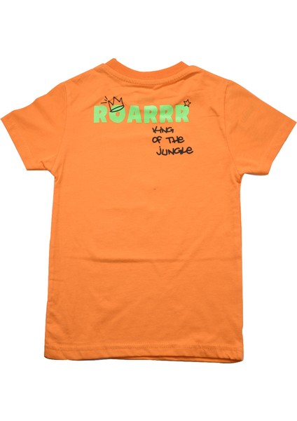 Sevimli Dinozor Baskılı Erkek Bebek Tshirt Turuncu