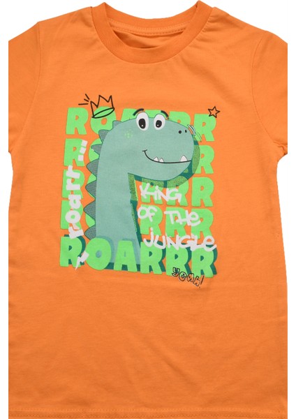 Sevimli Dinozor Baskılı Erkek Bebek Tshirt Turuncu
