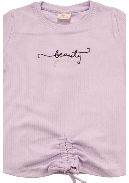 Nakışlı Fitilli Beauty Queen Tshirt Lila fiyatları