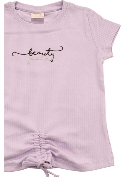 Nakışlı Fitilli Beauty Queen Tshirt Lila modelleri