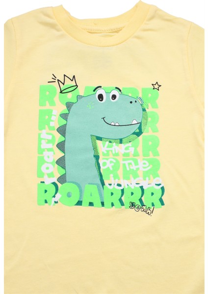 Sevimli Dinozor Baskılı Erkek Bebek Tshirt Sarı