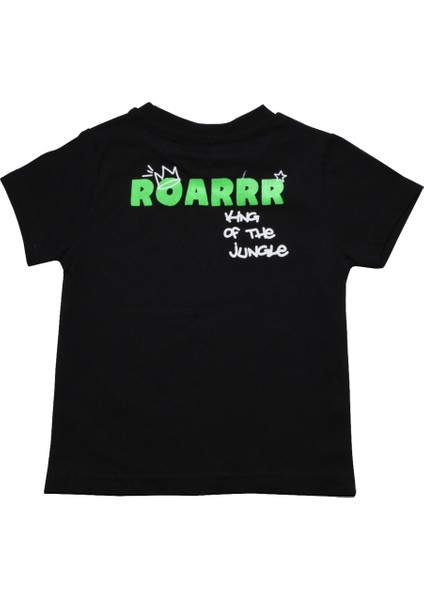 Sevimli Dinozor Baskılı Erkek Bebek Tshirt Siyah