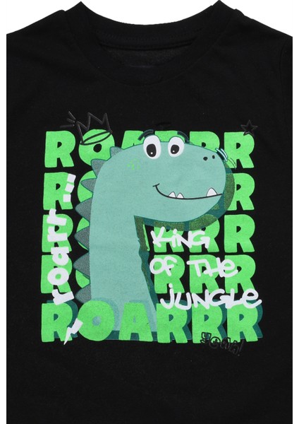 Sevimli Dinozor Baskılı Erkek Bebek Tshirt Siyah
