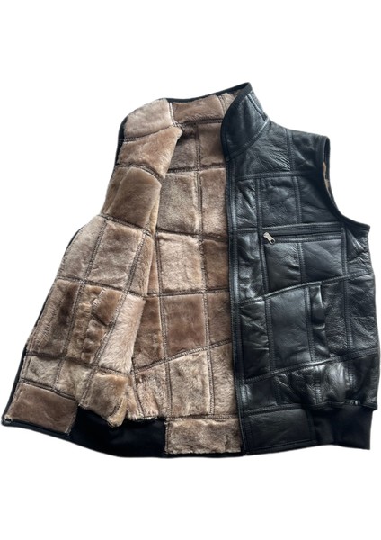 Patchwork Içi Kürk-Dışı Süet Hakiki Deri Yakalı Biye ve Triko Detaylı Yelek fiyatları