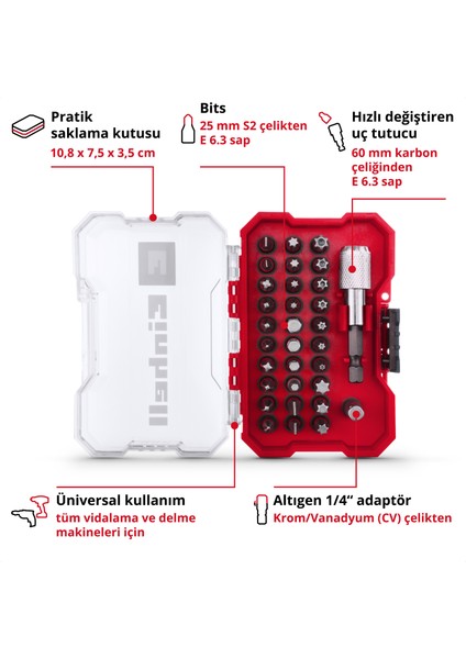 XS-CASE 32 Parça Uç Seti (25 Mm Uçlar, 60 Mm Hızlı Değiştirilebilir Uç Tutucu, Lokma Adaptör, Saklama Kutusu Dahil)