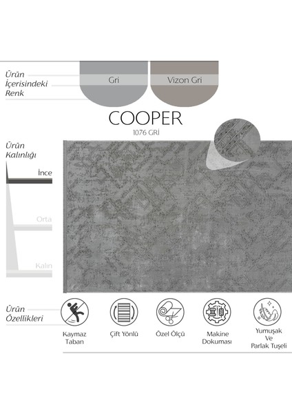 Cooper 1076 Gri Halı Dokuma Salon Halısı Kesme Halı Yolluk Yatak Odası Halısı Kaymaz Koridor Halısı fiyatları