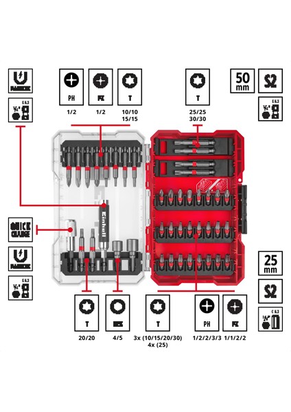 M-CASE 42 Parça Uç Seti (25 Mm Uçlar, 50 Mm Uçlar, Manyetik Tutucu, Lokma Uç, Hızlı Değiştirilebilir Uç Tutucu, Saklama Kutusu Dahil)