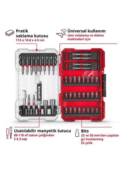 M-CASE 42 Parça Uç Seti (25 Mm Uçlar, 50 Mm Uçlar, Manyetik Tutucu, Lokma Uç, Hızlı Değiştirilebilir Uç Tutucu, Saklama Kutusu Dahil)