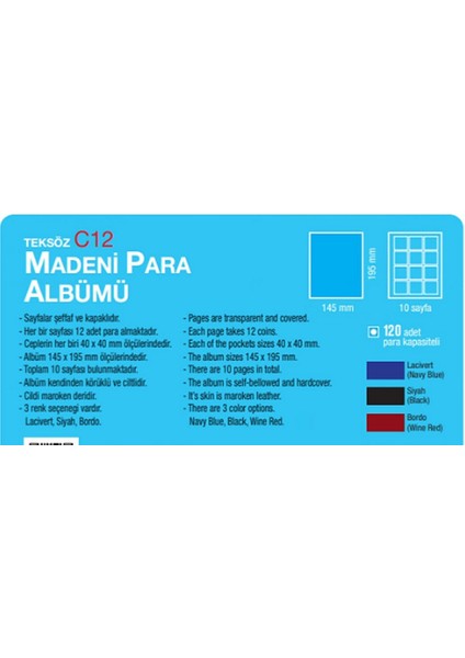 Koleksiyon Market,teksöz Madeni Para ALBÜMÜ,COINS,120 Para Kapasiteli Lacivert fiyatları