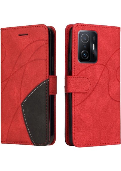Xiaomi 11T/11T Pro Pu Deri Flip Folio Kılıf Kickstand Iki Renkli (Yurt Dışından)