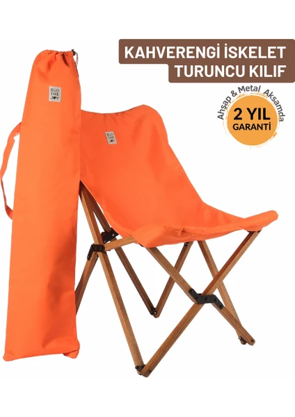 Bag The Joy Ahşap Katlanır Kamp & Bahçe Sandalyesi – Kahverengi - Turuncu Kılıf